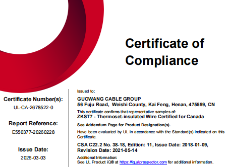 Guowang Cable Group Secures UL-Canada Certification for Multiple Building Wire Models